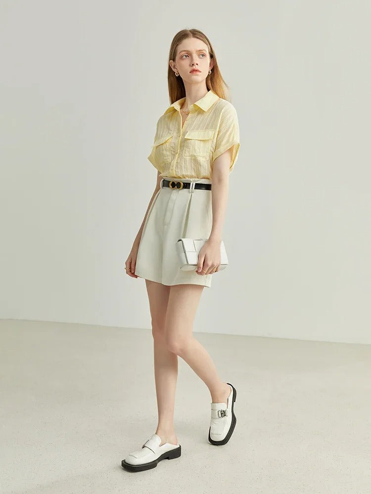 Solene – Belted High-Waist Denim Shorts