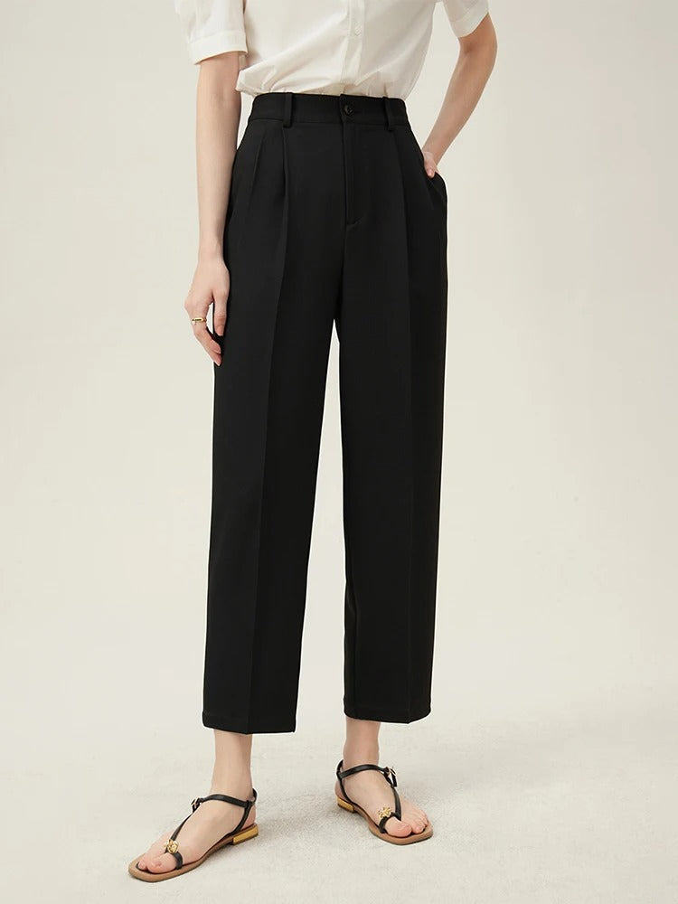 Slate - High-Waisted Cropped Suit Pants