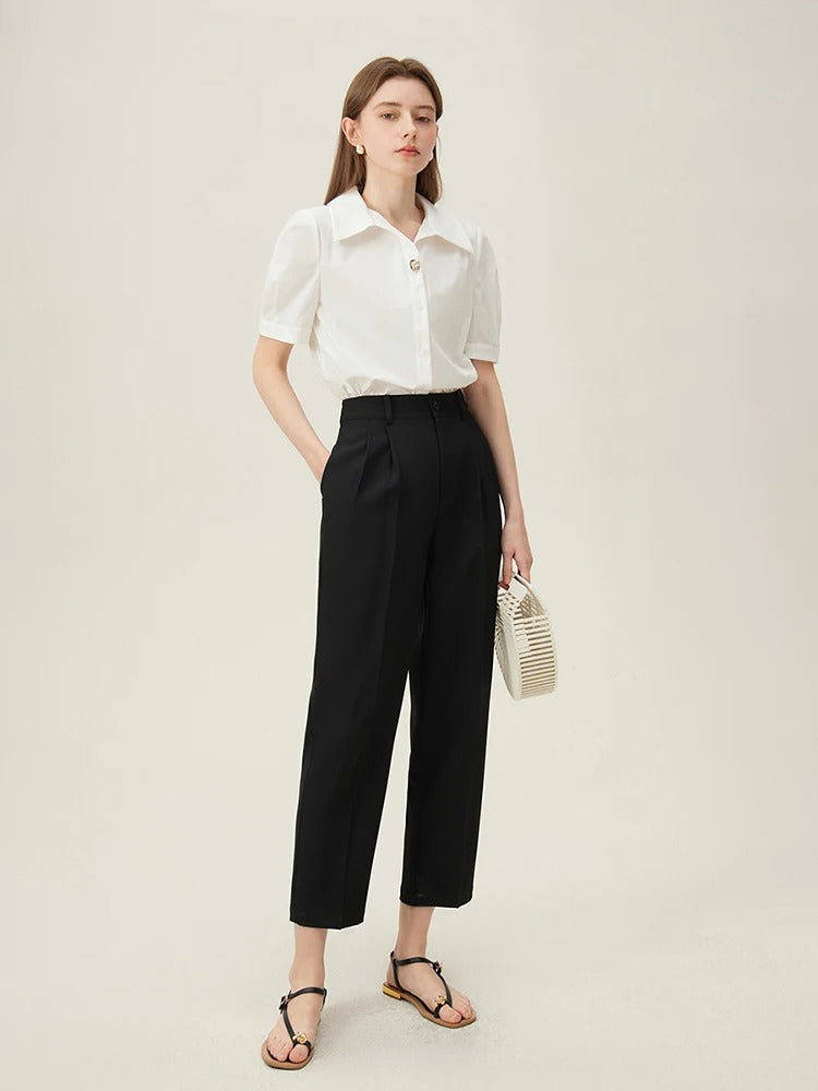 Slate - High-Waisted Cropped Suit Pants