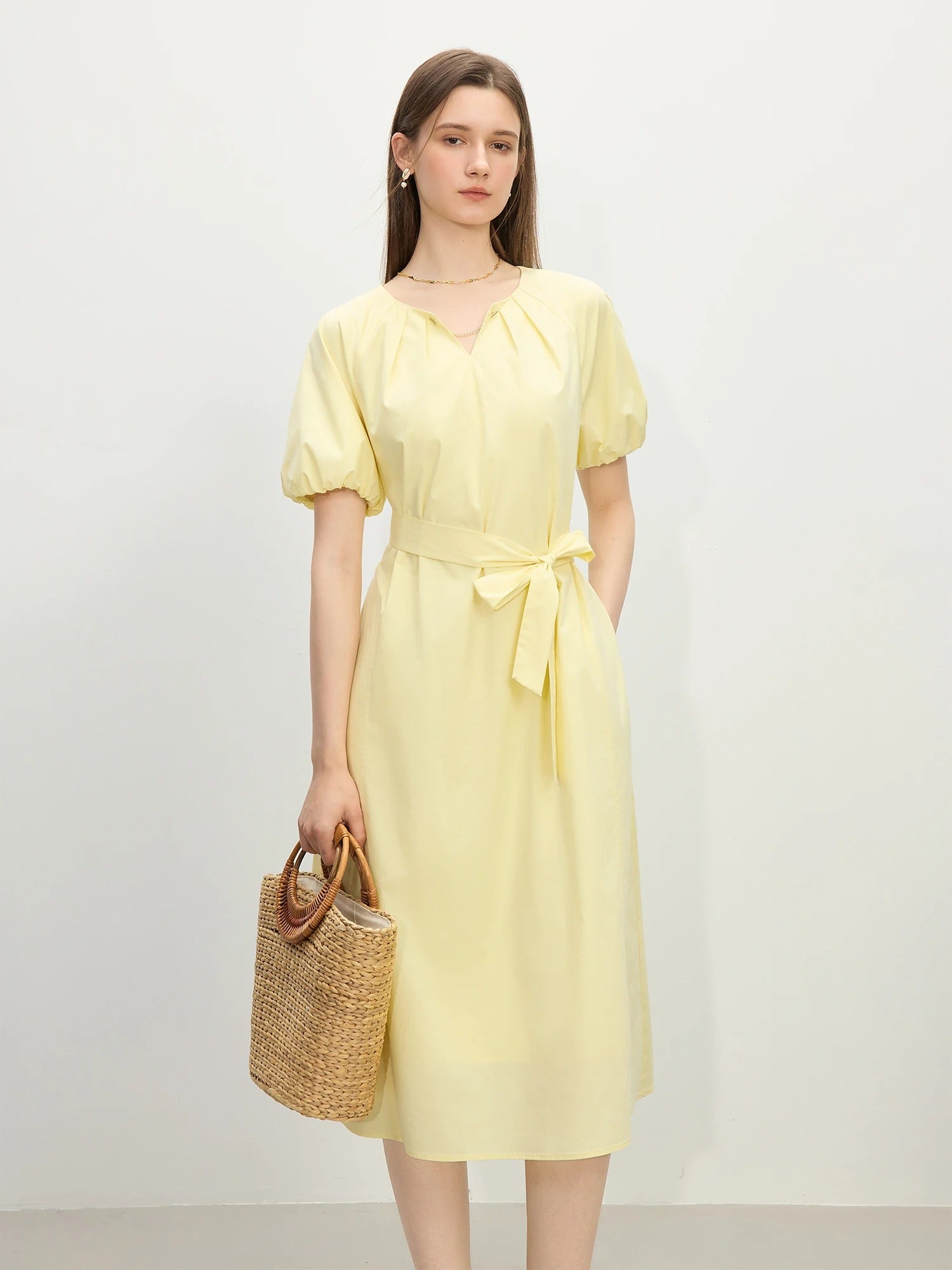 Vivienne – Belted V-Neck Midi Dress