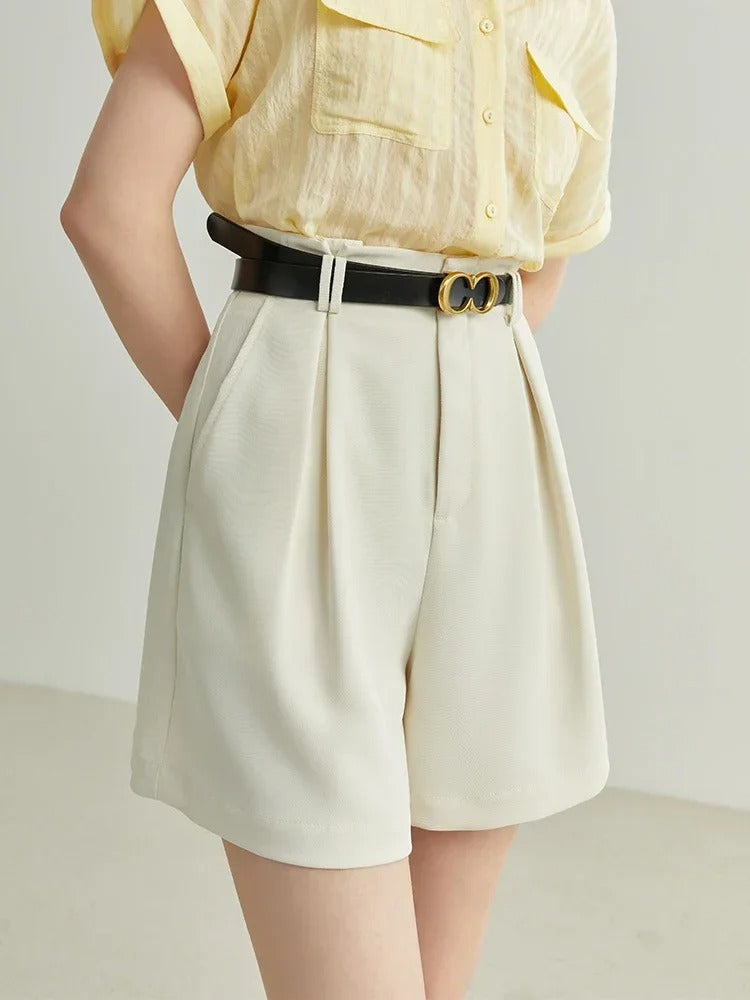 Solene – Belted High-Waist Denim Shorts