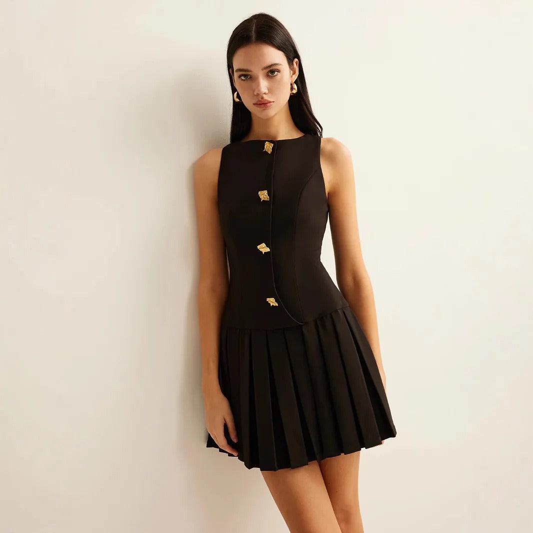 Fable – Pleated Button-Front Mini Dress