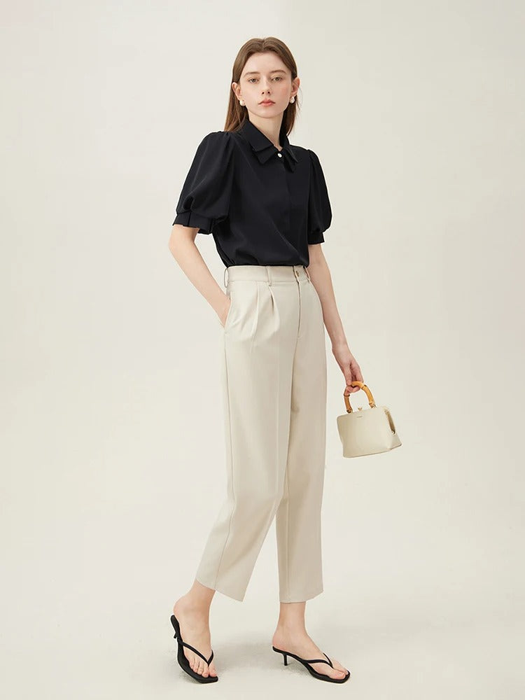 Slate - High-Waisted Cropped Suit Pants