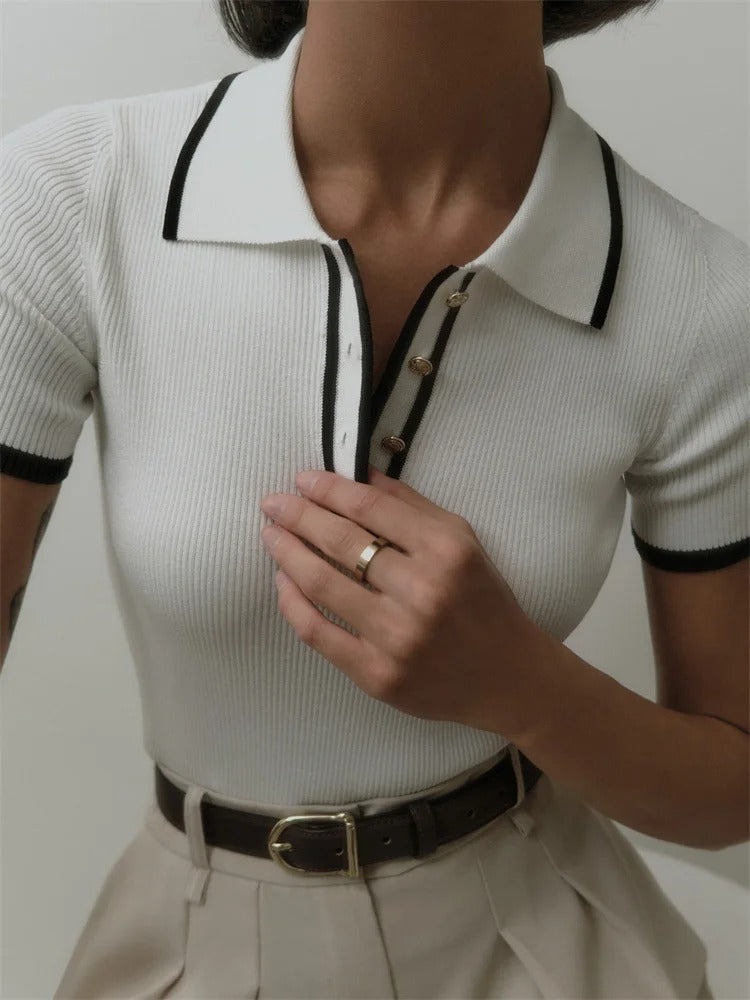 Liora - Contrast Knit Polo Top