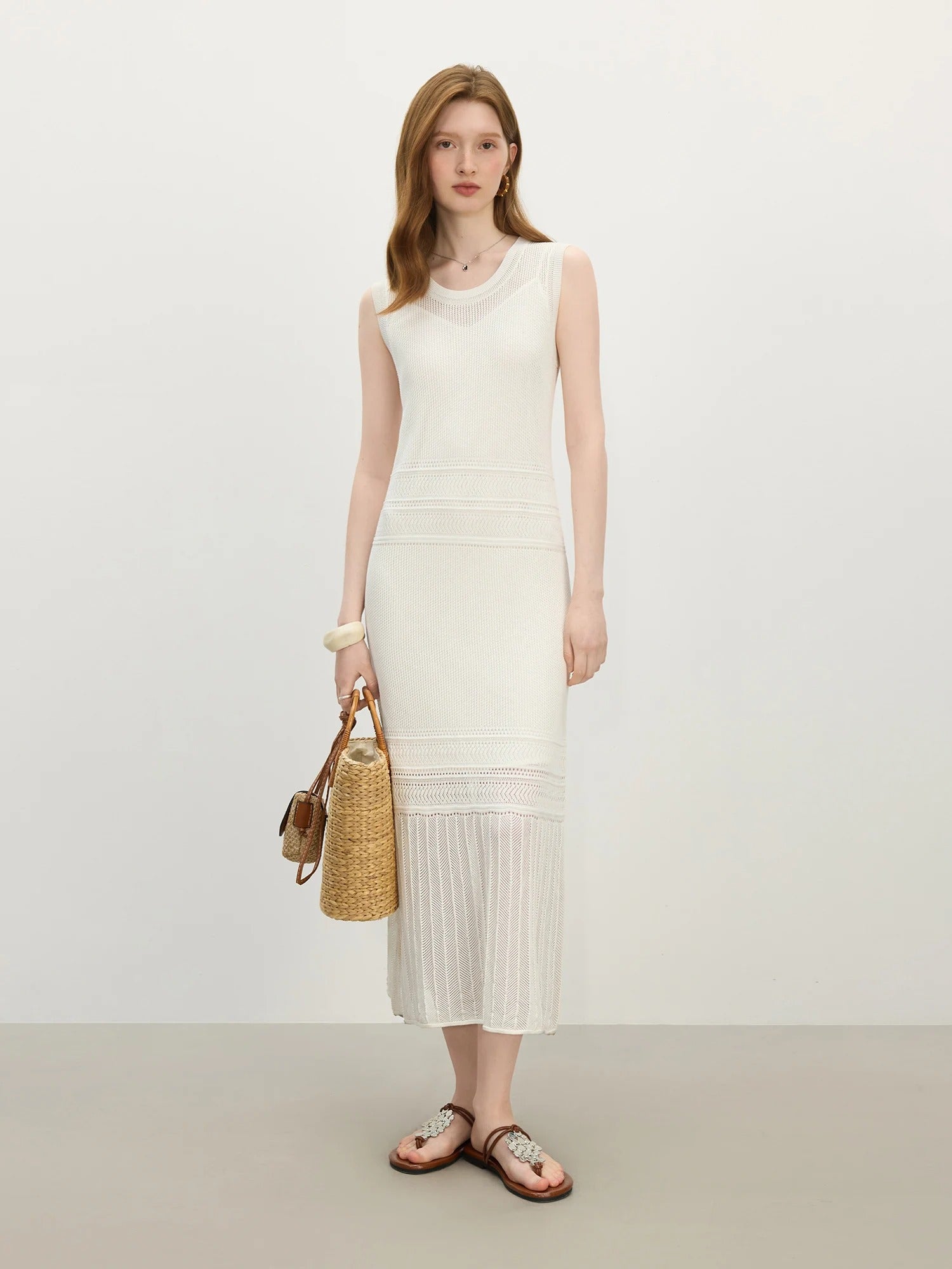 Sina - Hollow-Knit Suspender Dress
