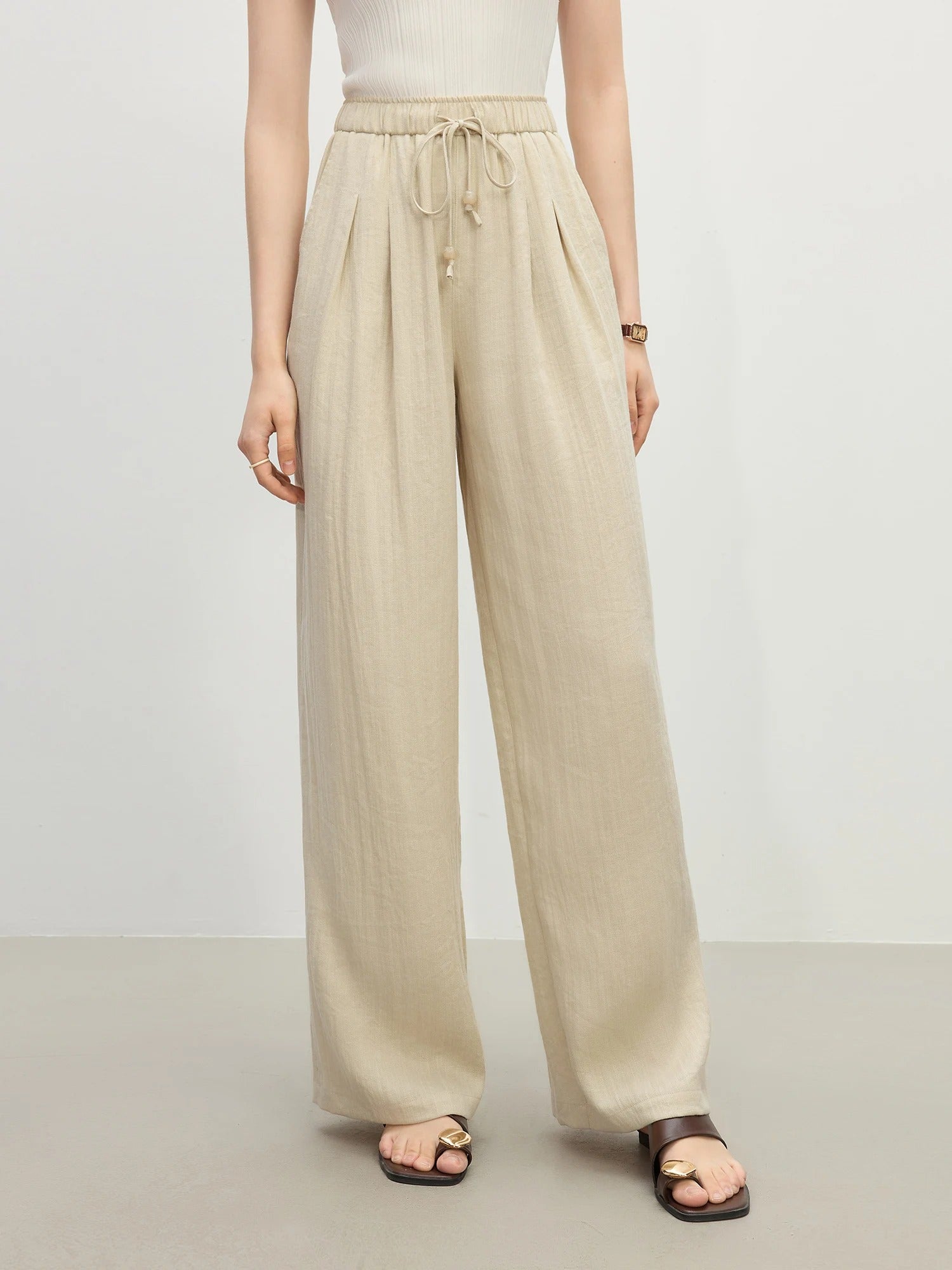 Nola – Linen Blend Elastic Waist Pants