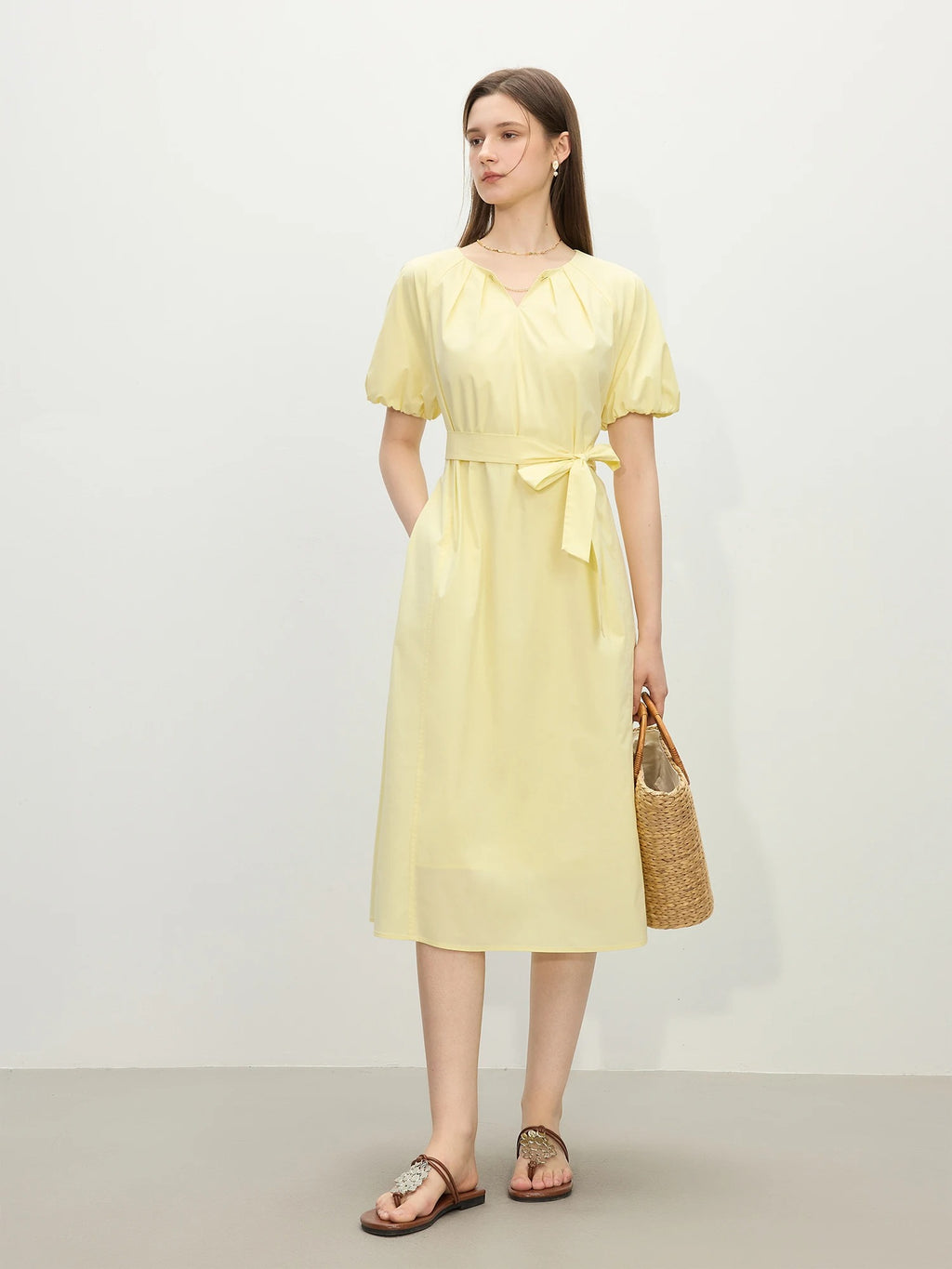 Vivienne – Belted V-Neck Midi Dress