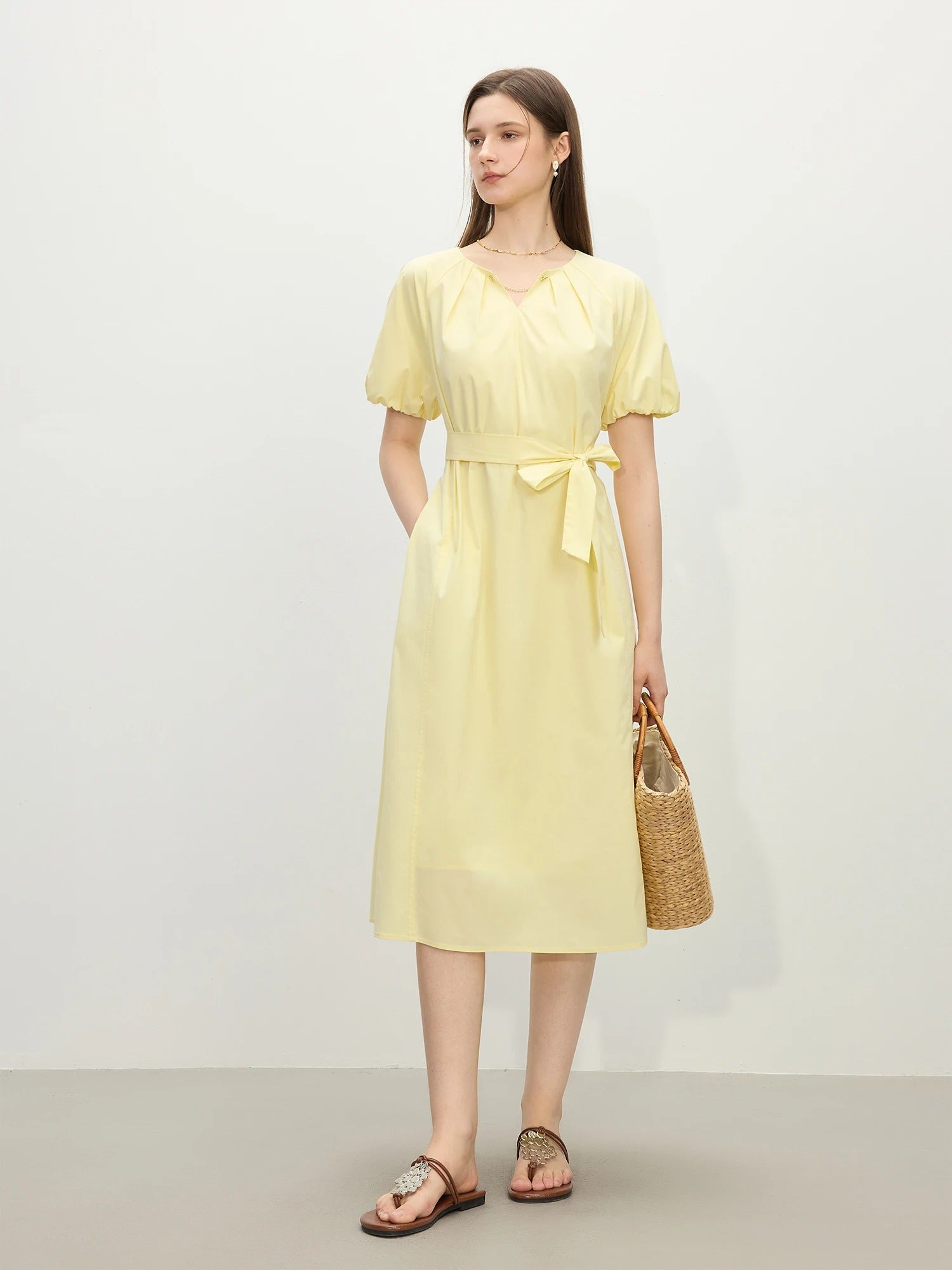 Vivienne – Belted V-Neck Midi Dress