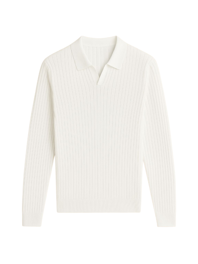 Adrien – Ribbed Knit Long Sleeve Polo