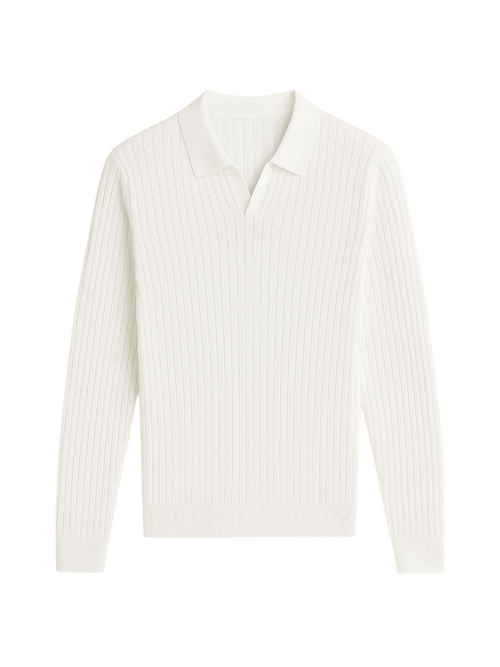 Adrien – Ribbed Knit Long Sleeve Polo