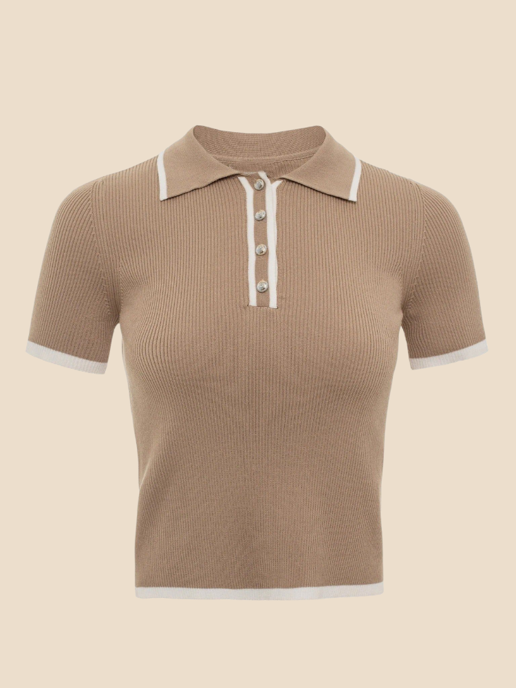Liora - Contrast Knit Polo Top