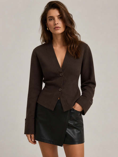 Amelie – Sculpted V-Neck Knit Cardigan