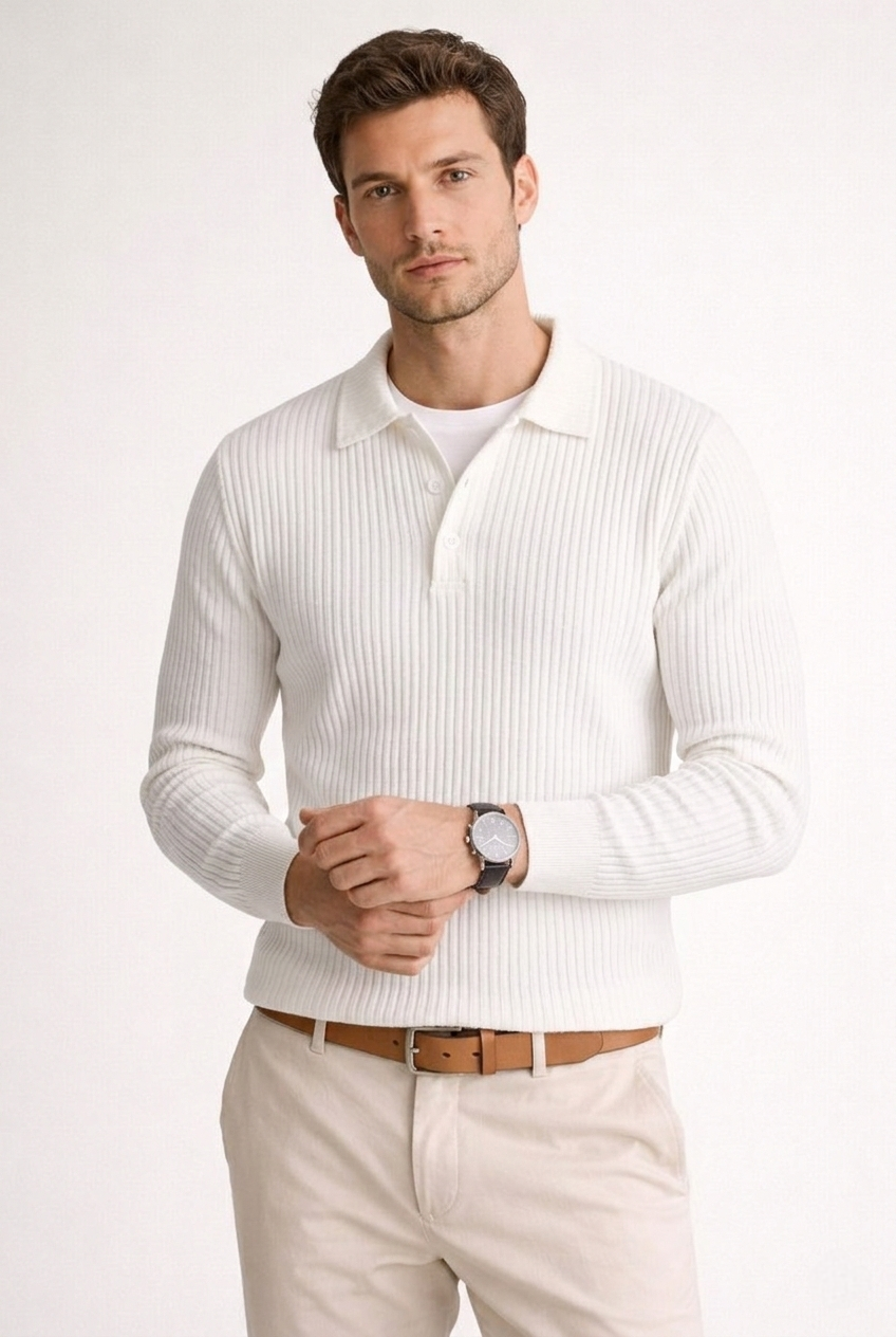 Arden – Ribbed Long-Sleeve Polo