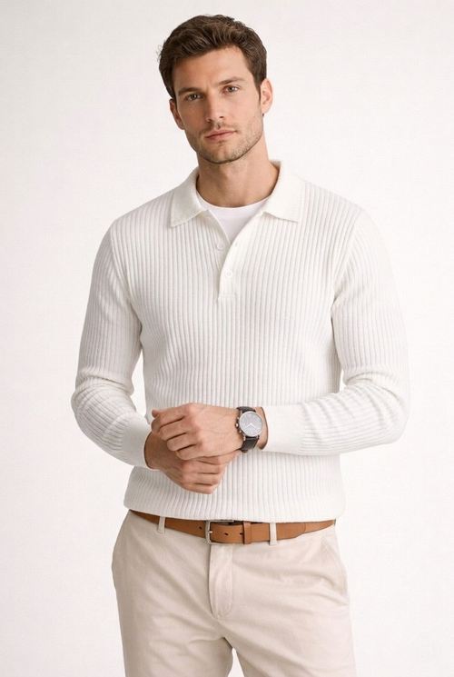 Arden – Ribbed Long-Sleeve Polo