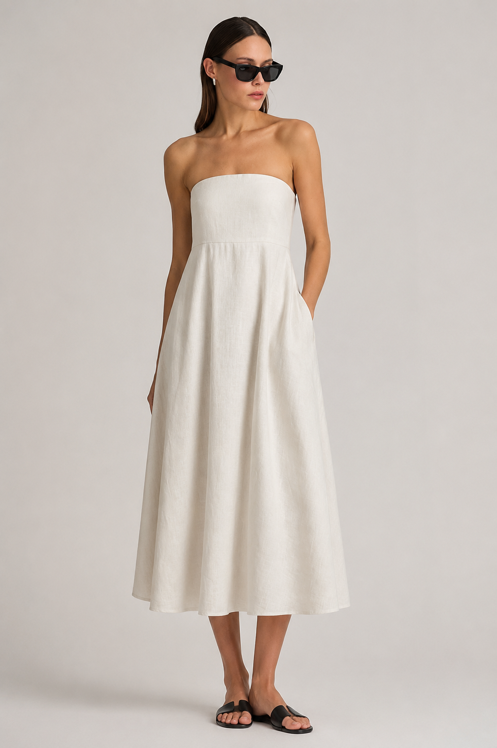 Elodie – Strapless Linen Midi Dress