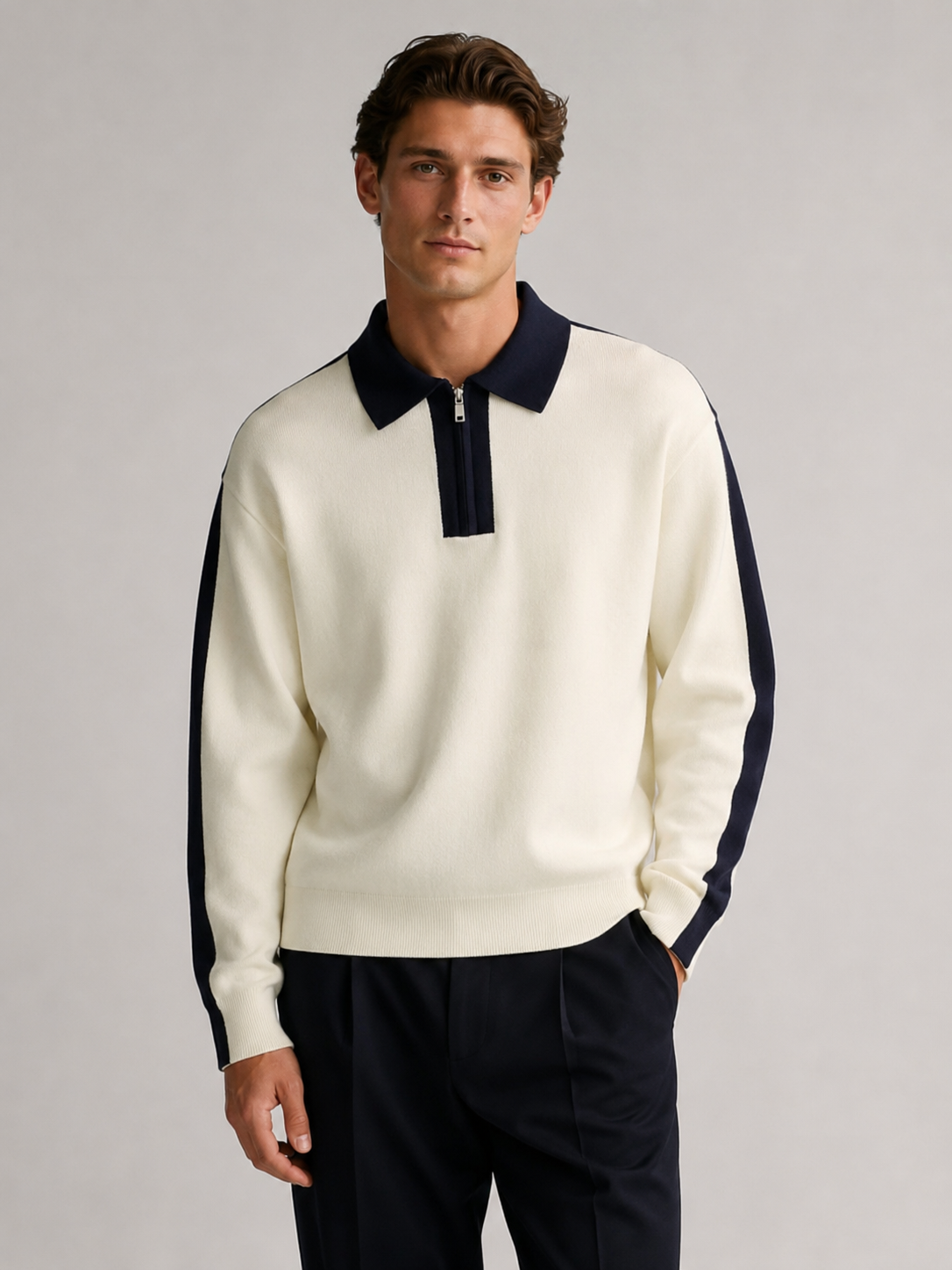 Nico - Contrast Knit Polo Sweater