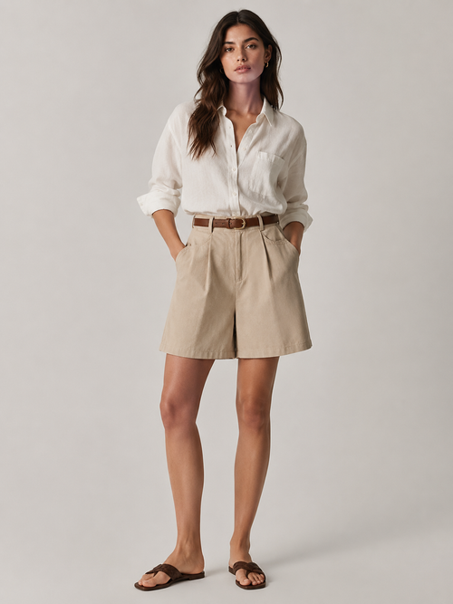 Cielo – Linen Blend High-Waist Shorts