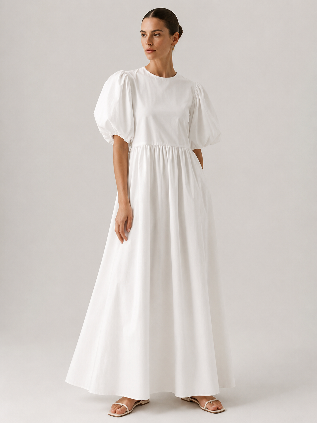 Evelina – Puff Sleeve Cotton Maxi Dress