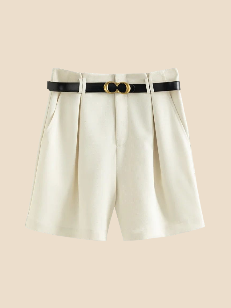 Solene – Belted High-Waist Denim Shorts
