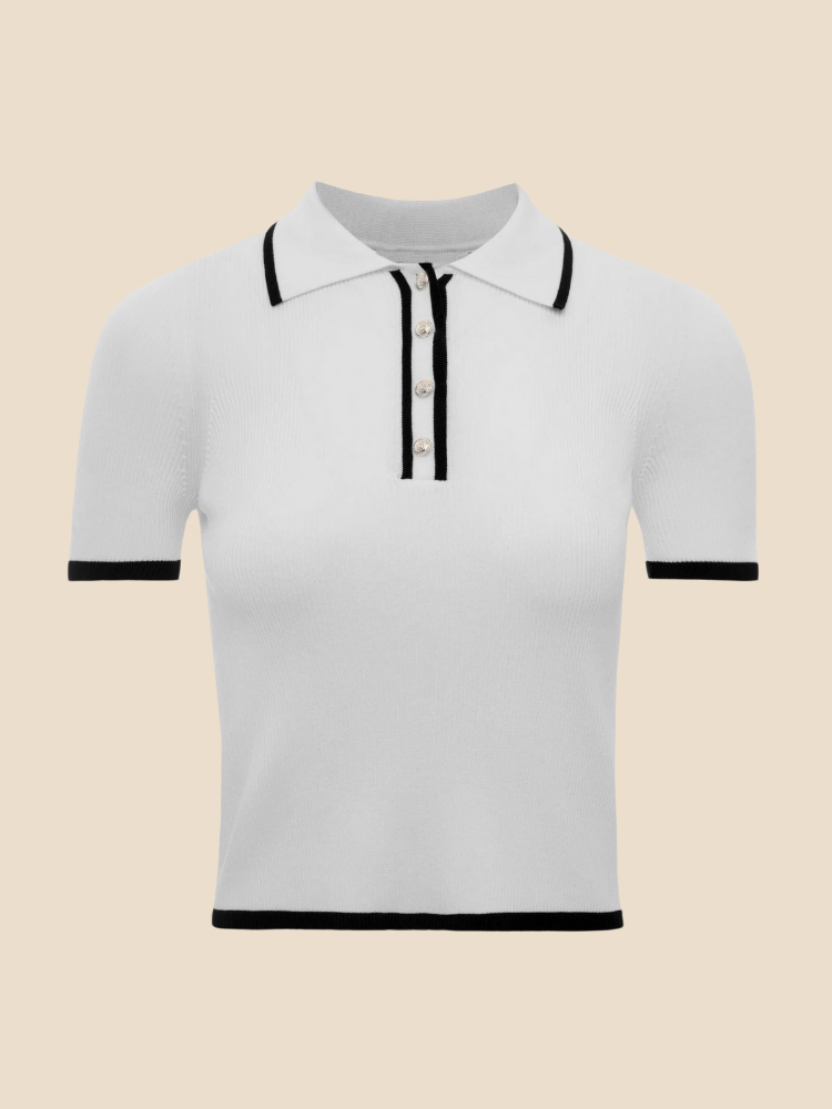 Liora - Contrast Knit Polo Top