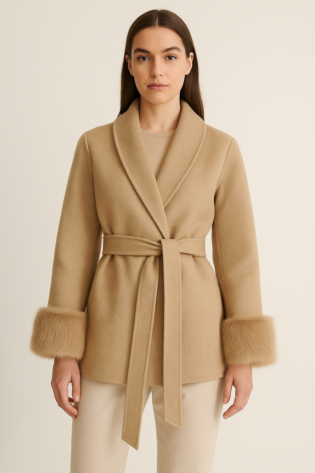 Althea – Furry-Cuff Belted Coat