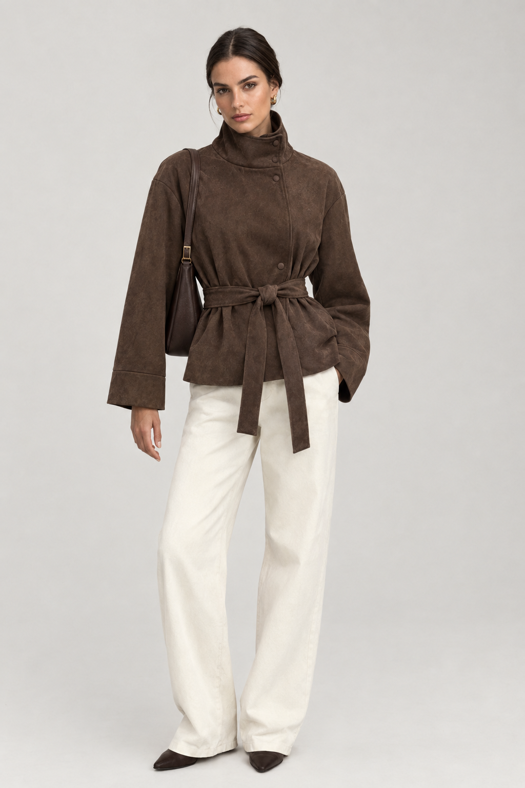 Tesa – Faux Suede Tie-Waist Jacket