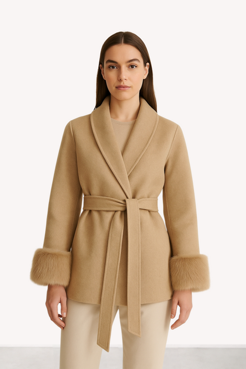Althea – Furry-Cuff Belted Coat