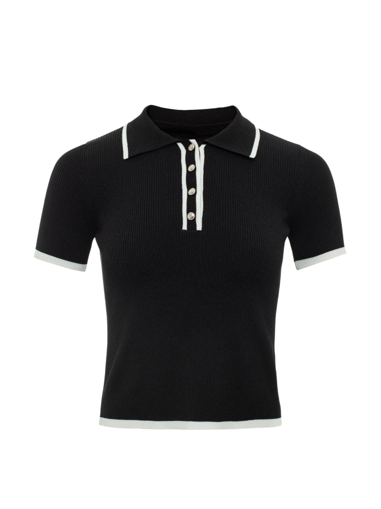 Liora - Contrast Knit Polo Top