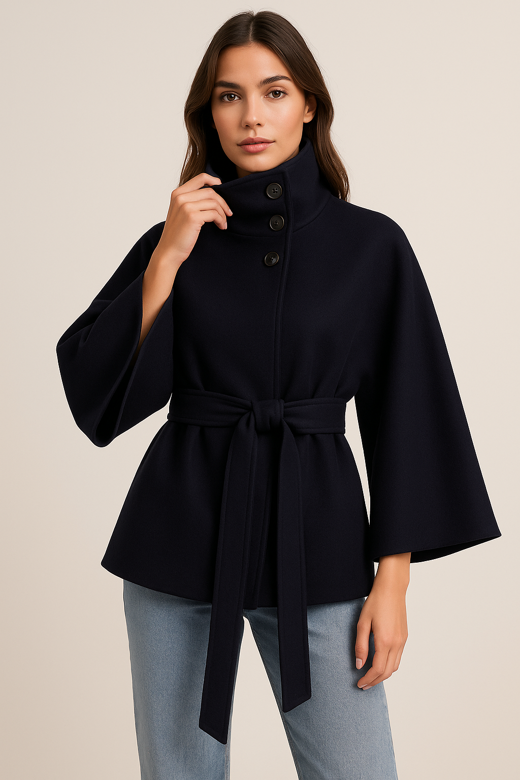 Celia - High-Collar Belted Coat