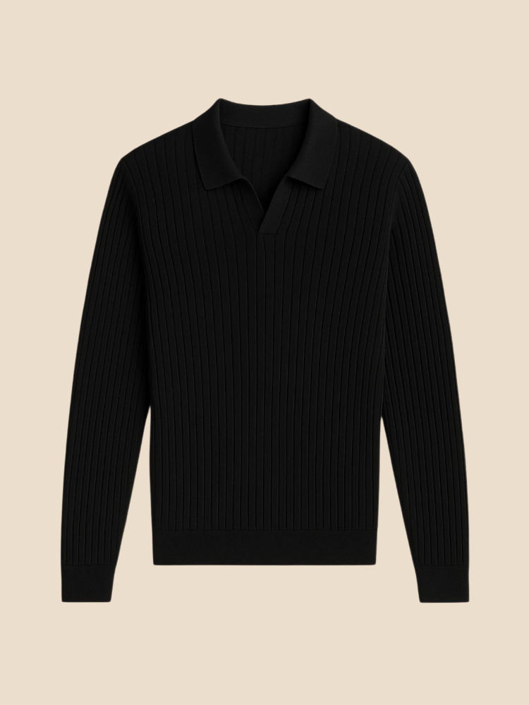 Adrien – Ribbed Knit Long Sleeve Polo