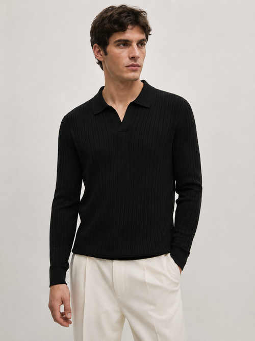 Adrien – Ribbed Knit Long Sleeve Polo