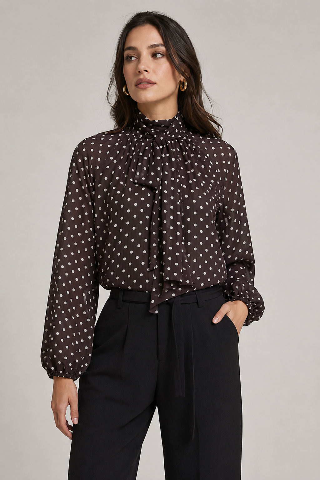 Odette – Polka Dot High-Neck Blouse