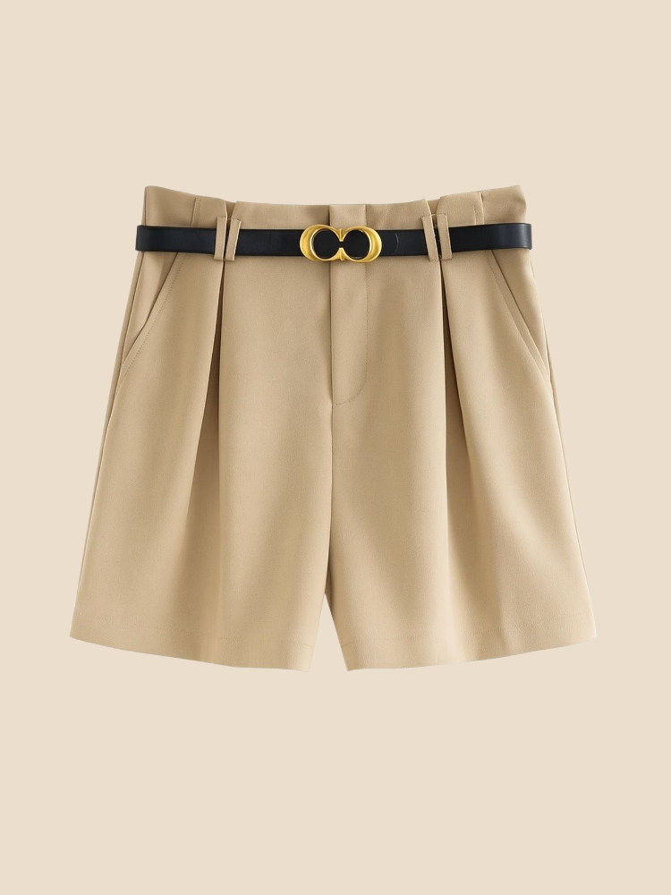 Solene – Belted High-Waist Denim Shorts
