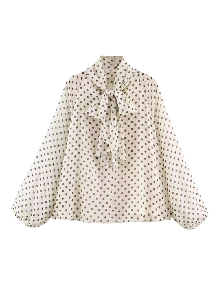 Odette – Polka Dot High-Neck Blouse