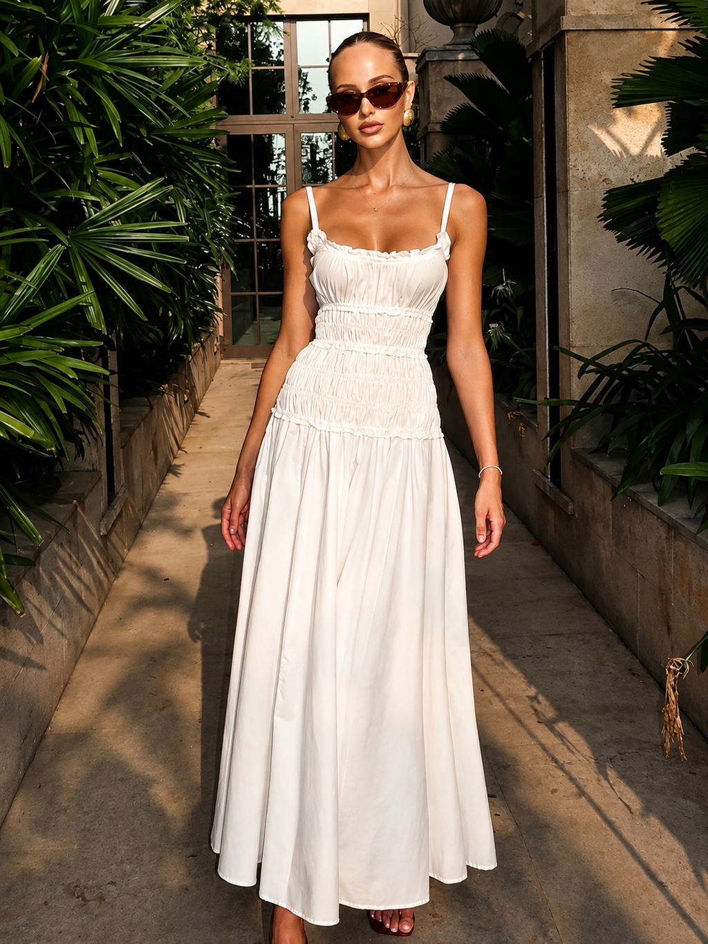 Calma – Ruched Cotton Maxi Dress