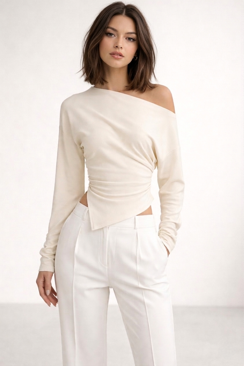 Auriel – Asymmetrical Off-Shoulder Long Sleeve Top