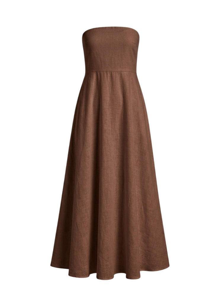 Elodie – Strapless Linen Midi Dress
