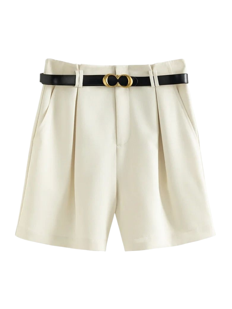 Solene – Belted High-Waist Denim Shorts