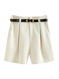 Solene – Belted High-Waist Denim Shorts