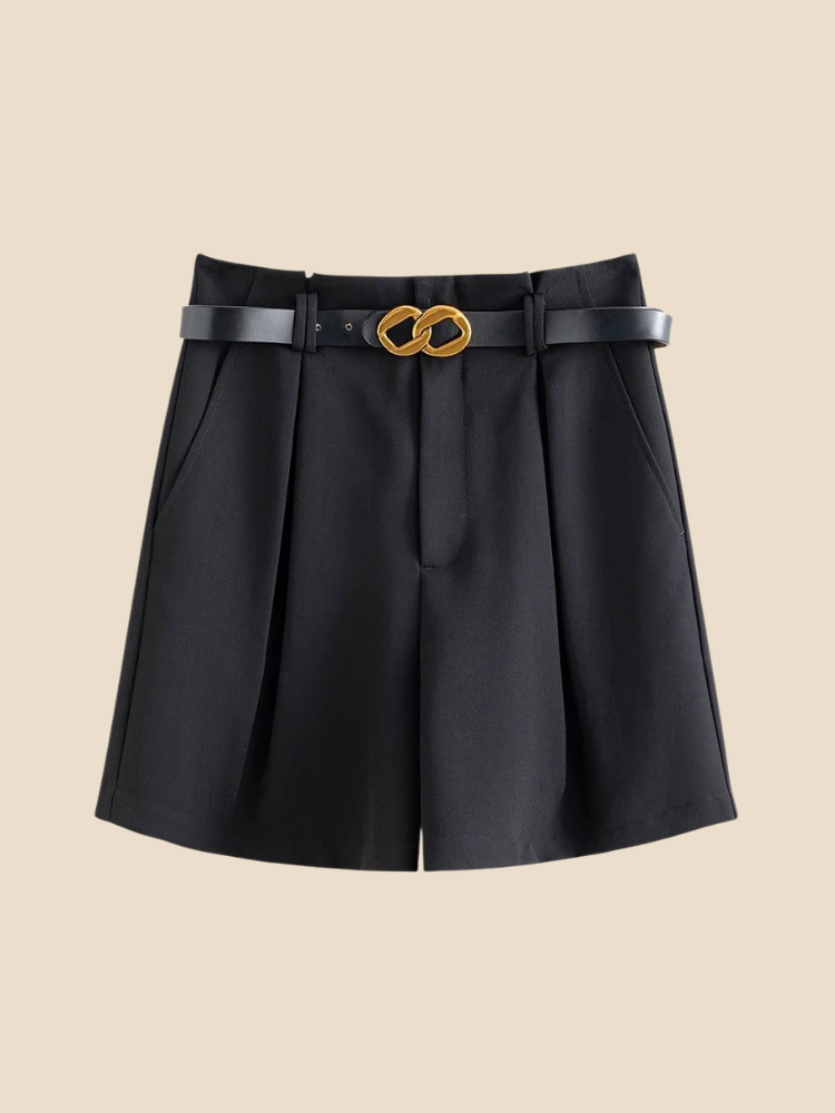 Solene – Belted High-Waist Denim Shorts
