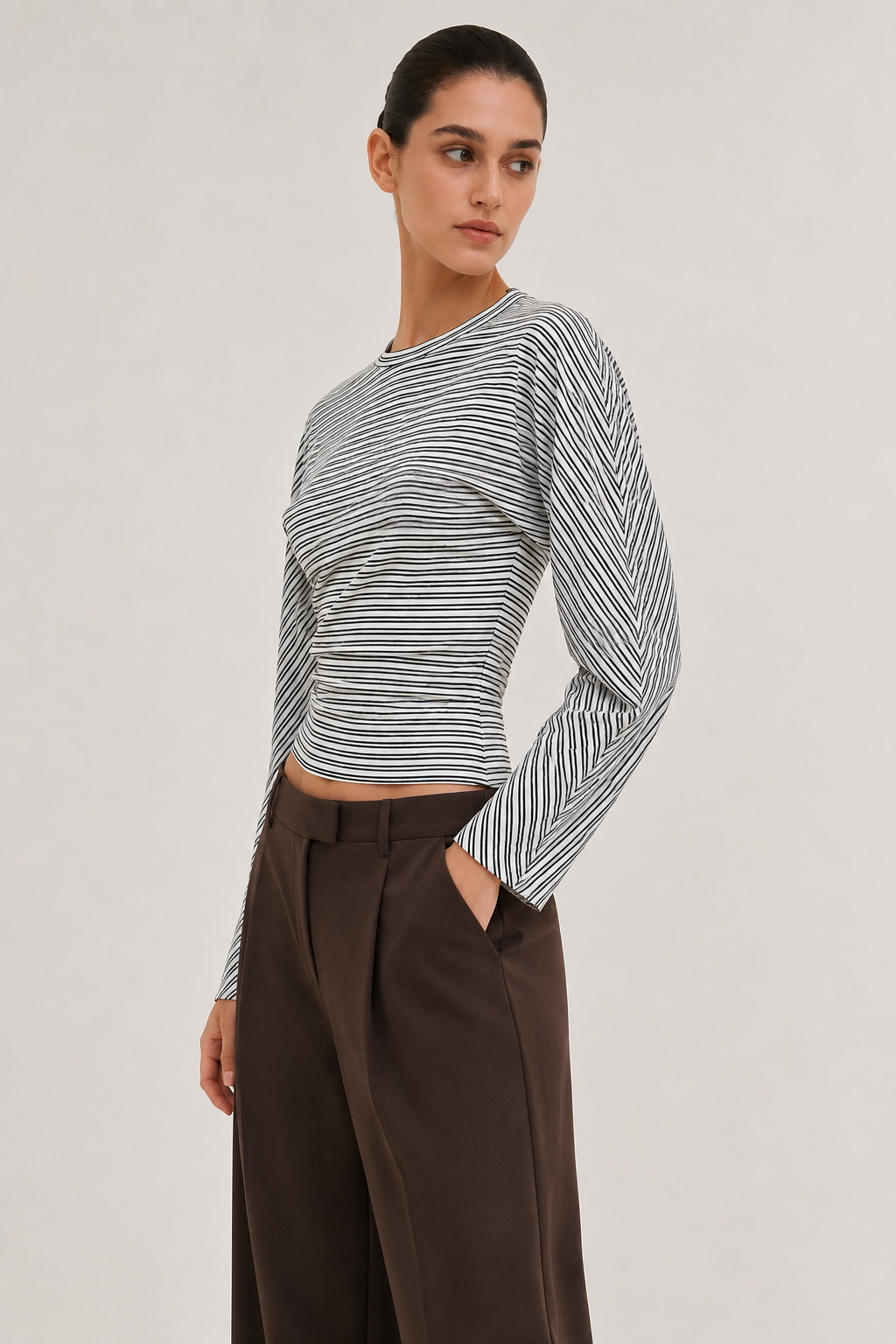 Margot – Striped Sculpted Long Sleeve Top
