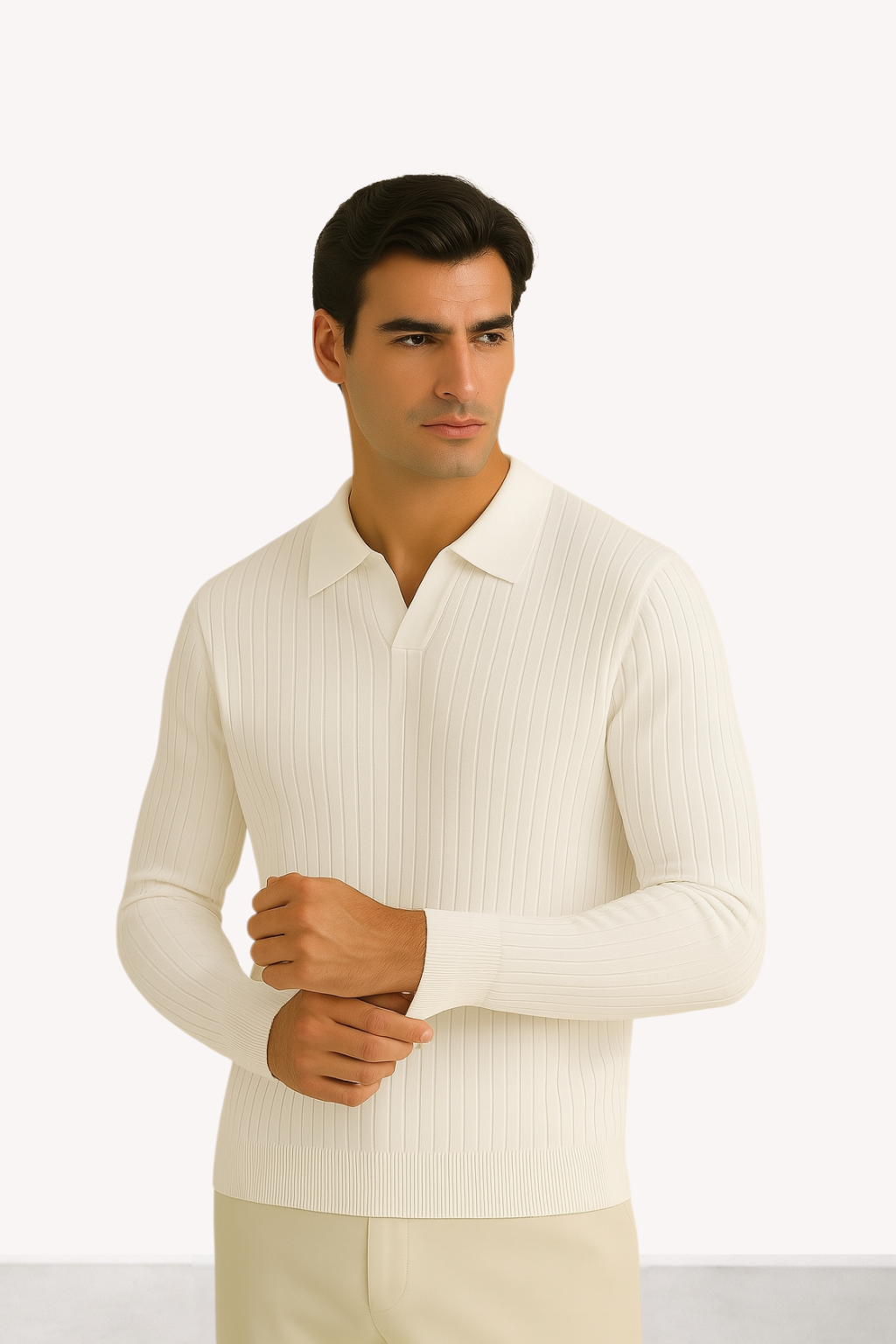 Adrien – Ribbed Knit Long Sleeve Polo