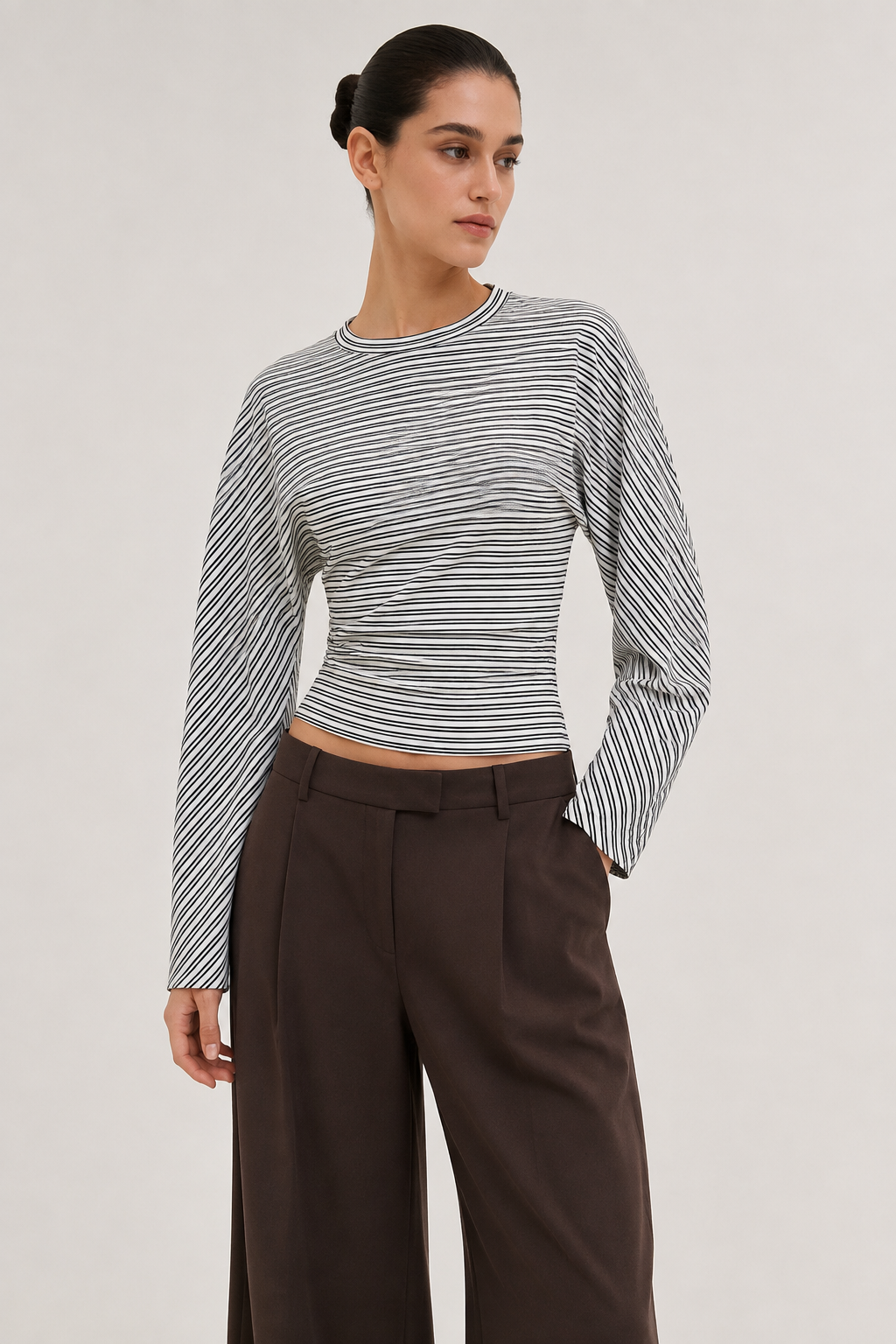 Margot – Striped Sculpted Long Sleeve Top