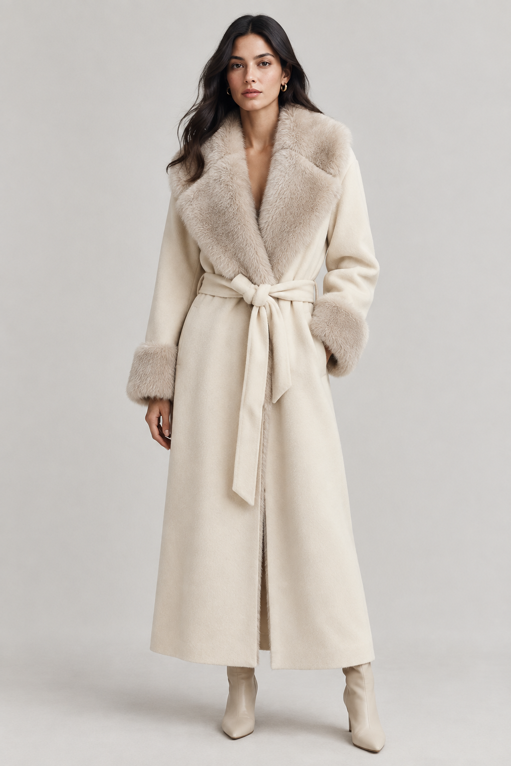 Aurelia – Faux Fur Trim Long Coat