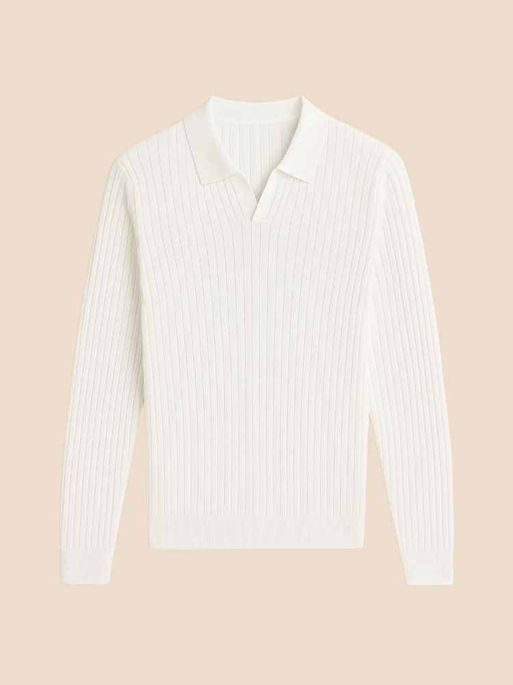 Adrien – Ribbed Knit Long Sleeve Polo