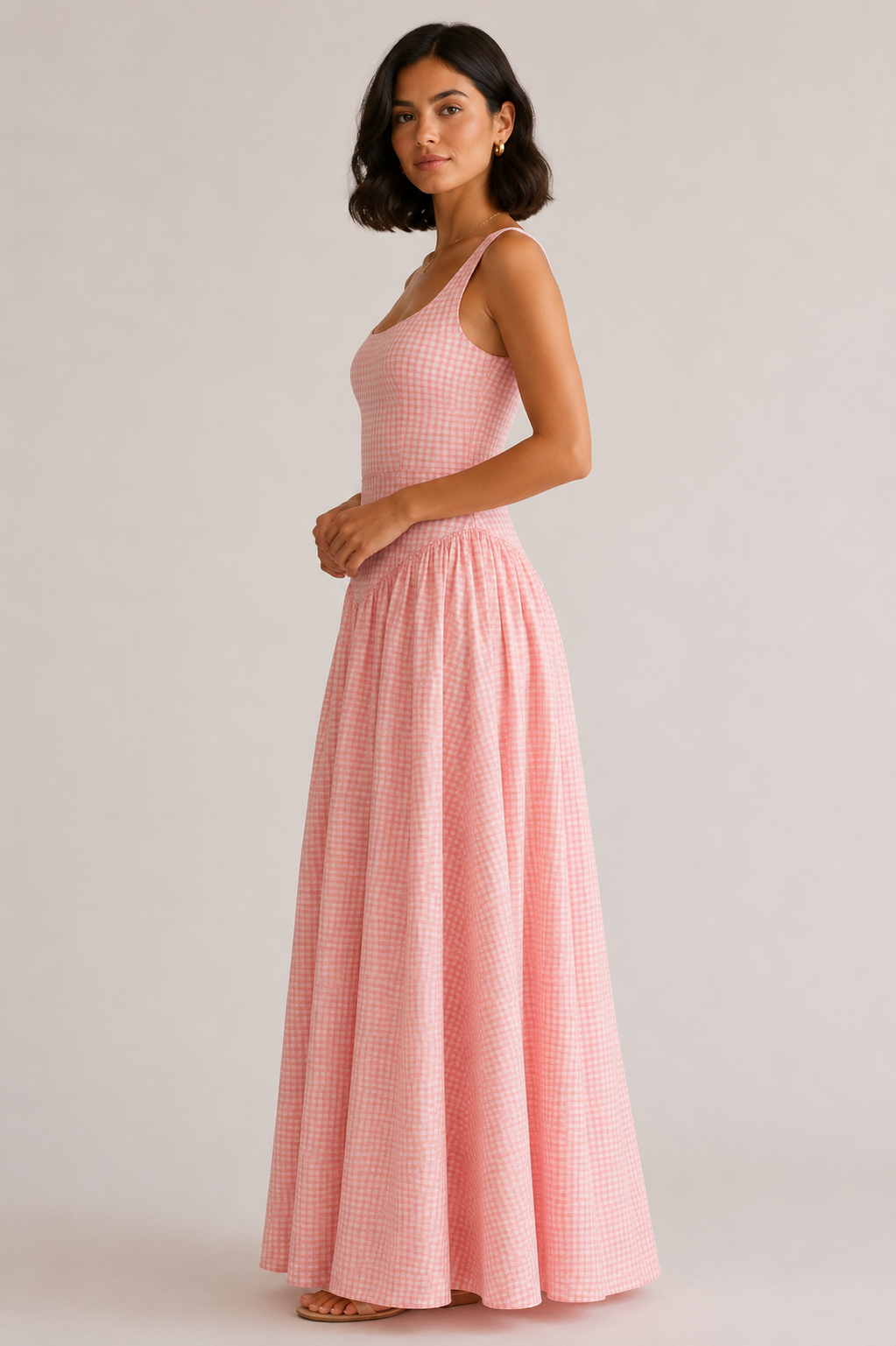 Rosalie – Pink Gingham Maxi Dress