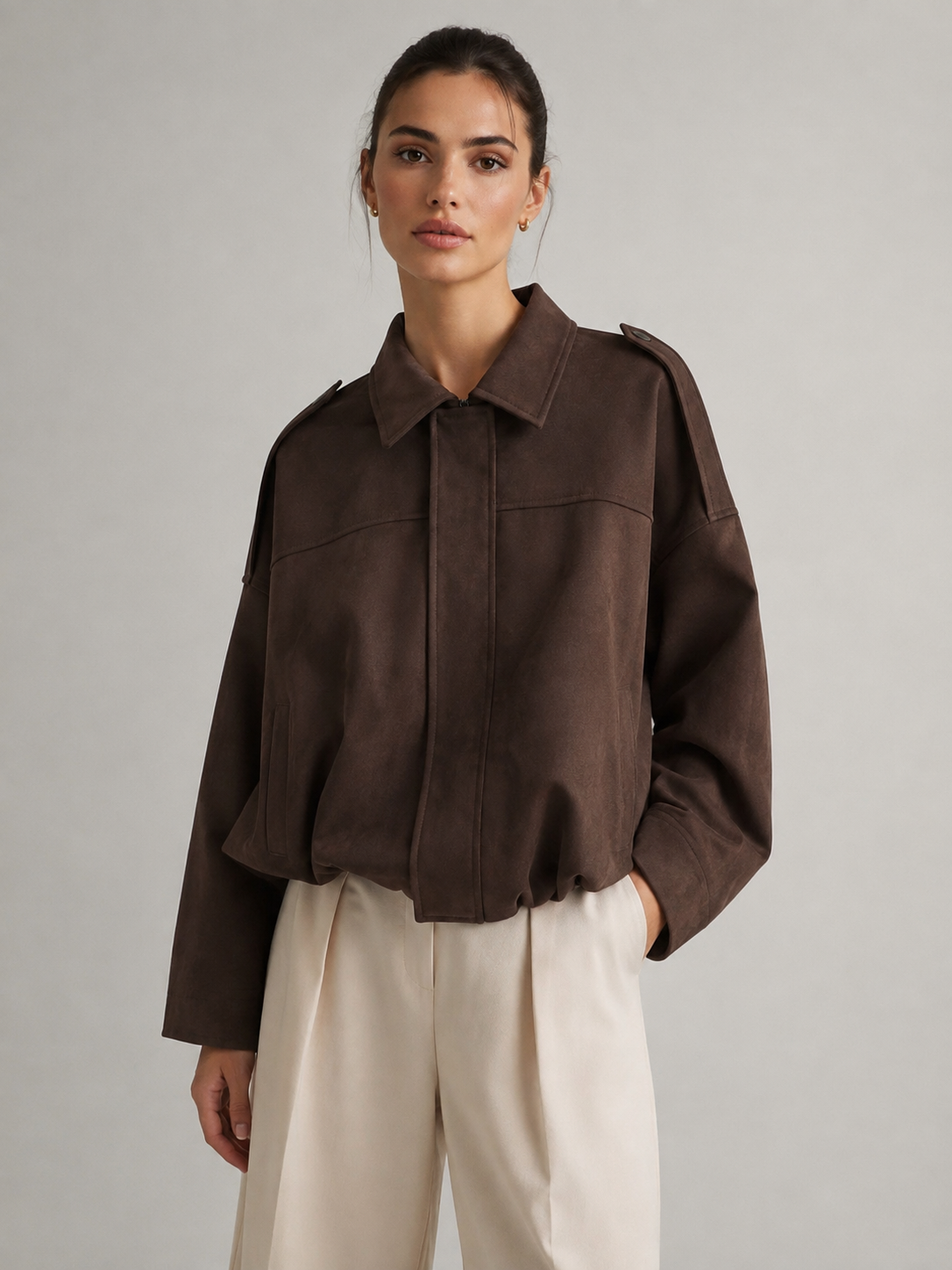 Kaia – Suede Bomber Jacket