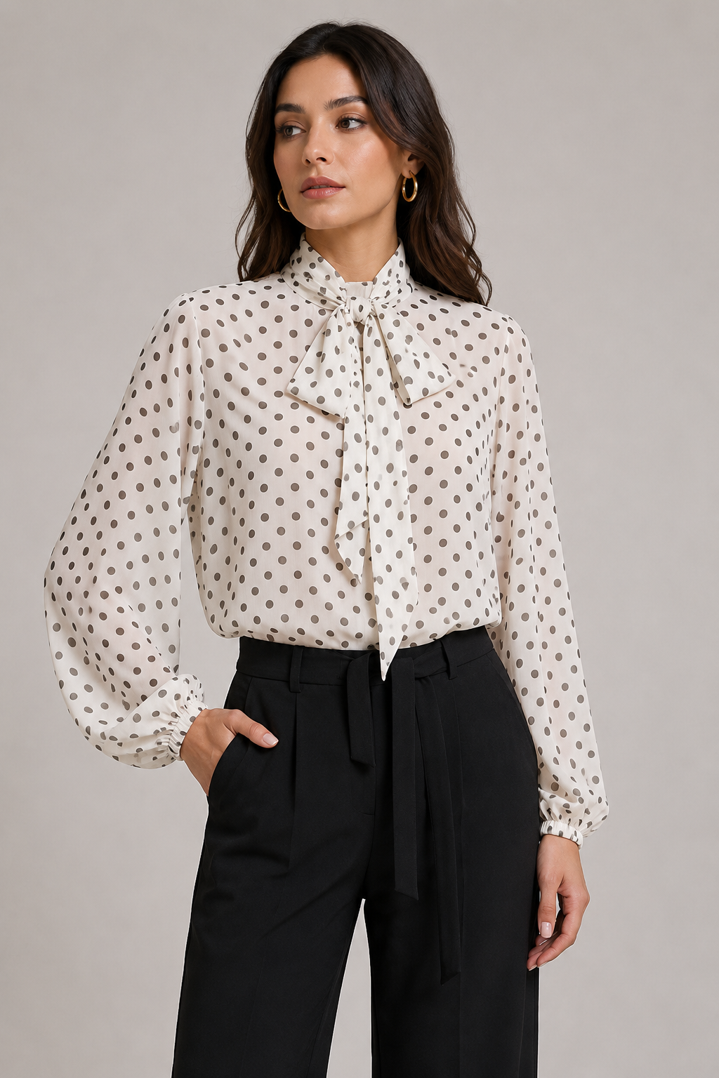 Odette – Polka Dot High-Neck Blouse