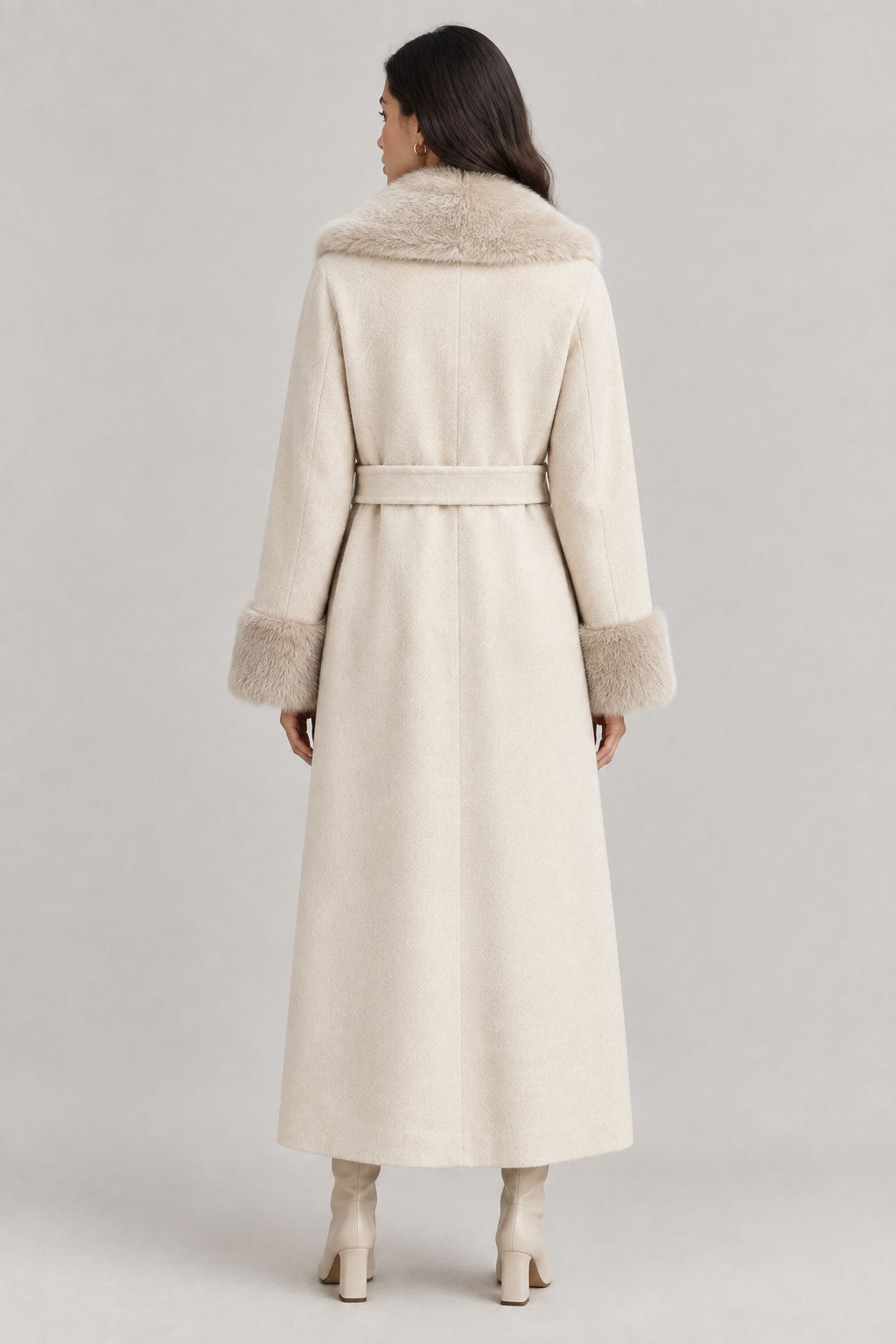 Aurelia – Faux Fur Trim Long Coat
