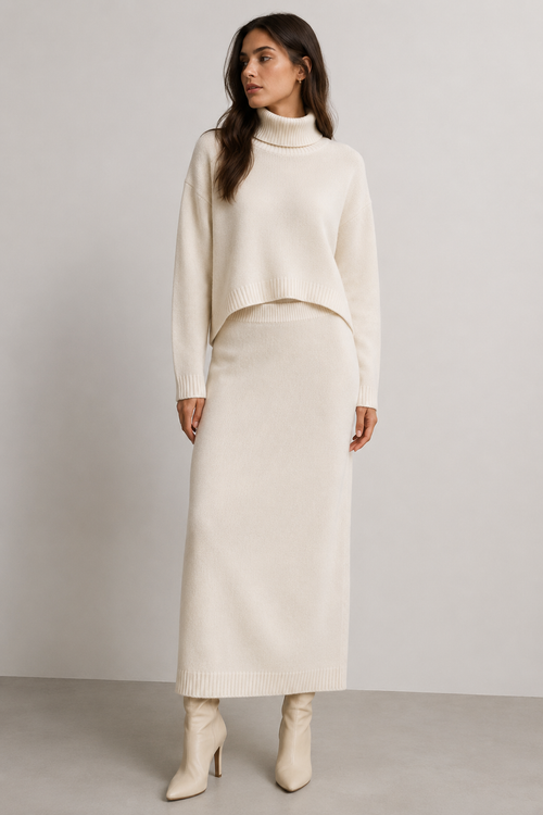 Adeline – Turtleneck Knit Skirt Set